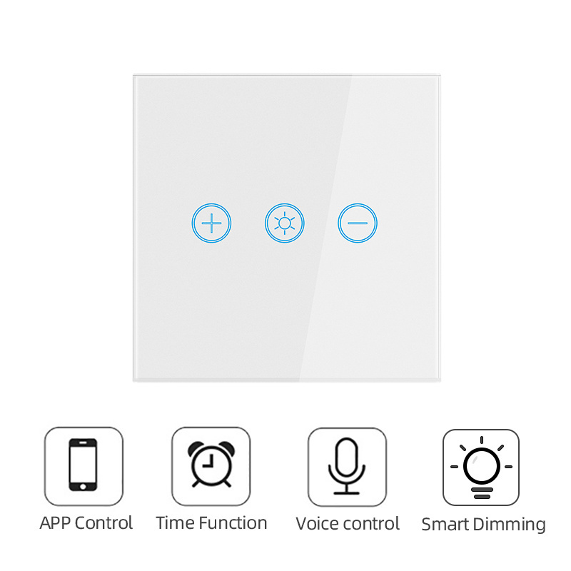 Wholesale tuya smart wifi app control uk eu led dimmer touch switch glass tempered dimmable dimmer wall switch