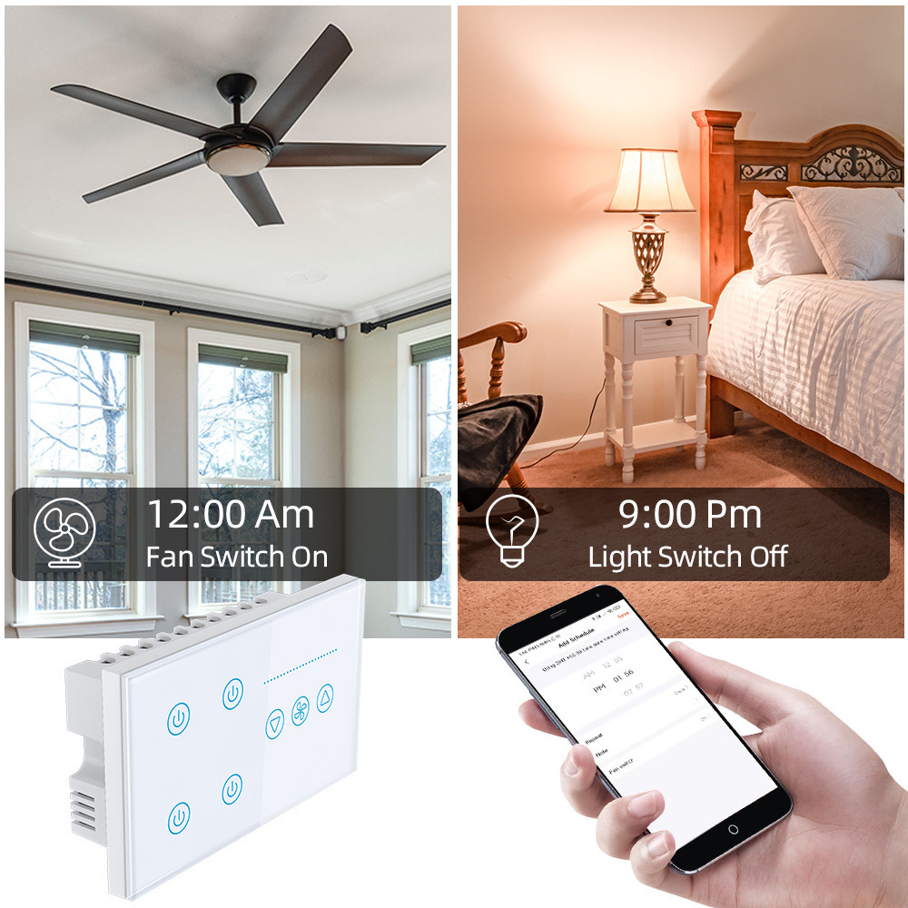 Wholesale tuya smart wifi fan smart fan light switch 4 gang smart touch switch with fan dimmer