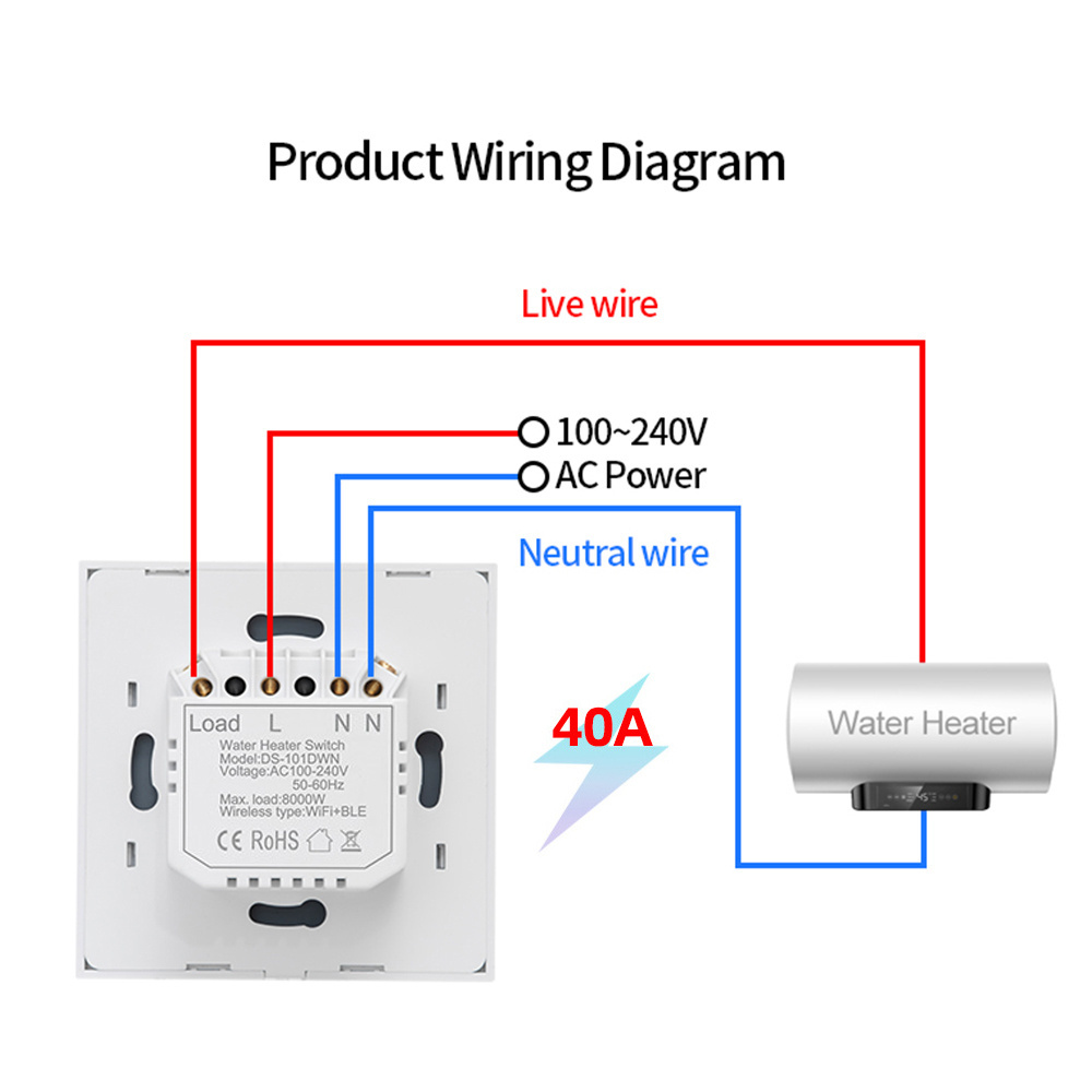 Tuya 40a water heater switch smart glass switch