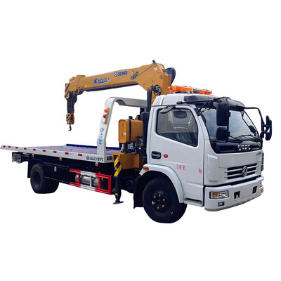 DONGFENG 4X2 Light Duty Car Carrier Flatbed Tow Truck Mounted 4 Tons Boom Crane For Road Rescue