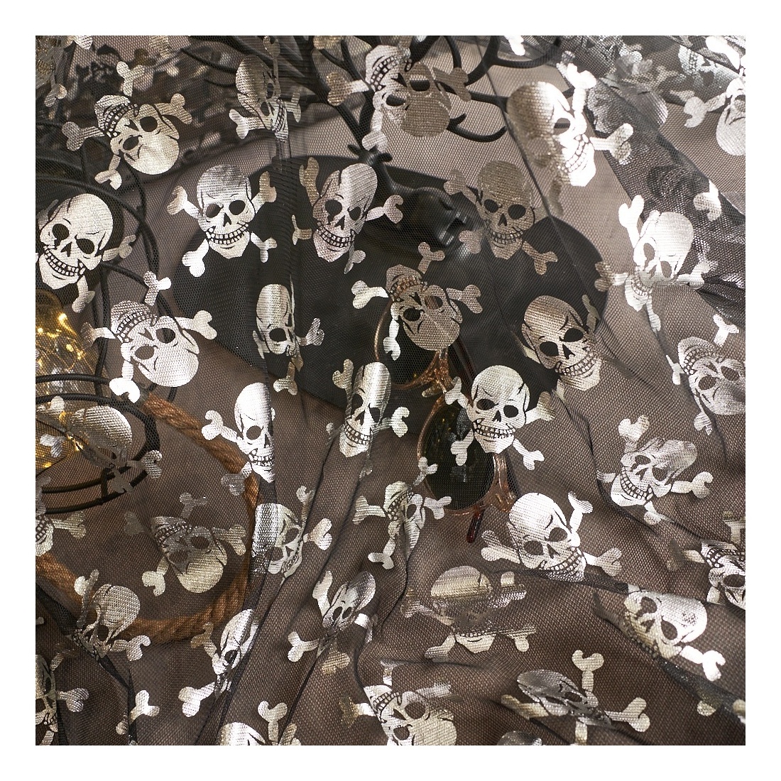 High Quality Hot Sale Soft 2023 Tulle Tutu Dress Sliver Skull Stamping Foil Print Fabric For Dress Cloth