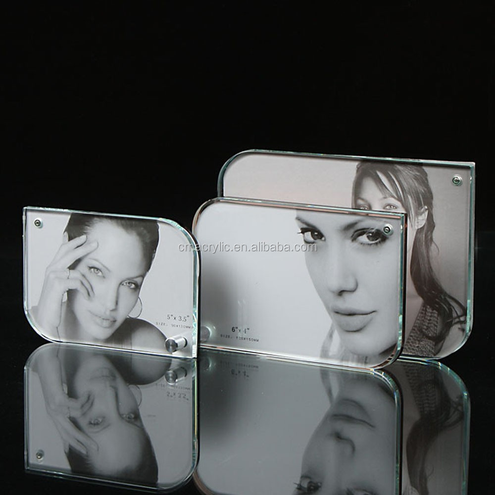 Frameless round and right angle together clear acrylic block photo frame unbreakable magnetic picture frame 4X6