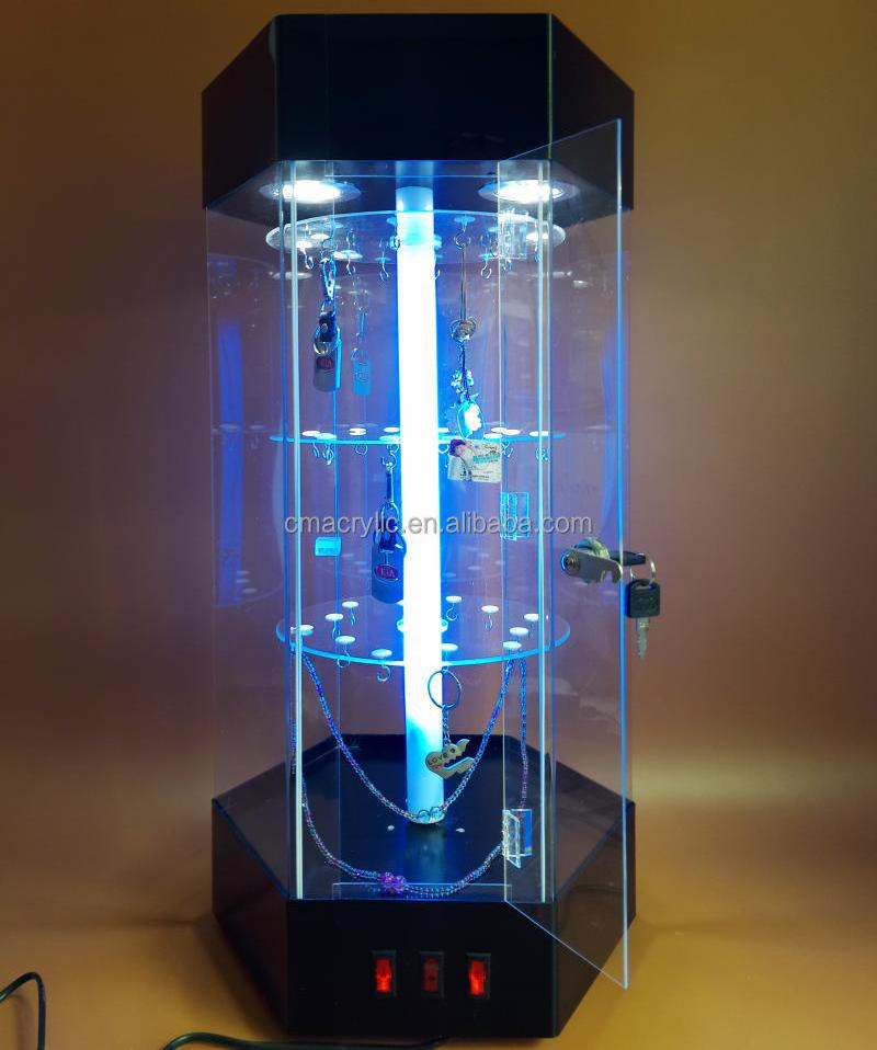 Multilayer LED acrylic Jewelry display cabinet plexiglass counter display with lock and light