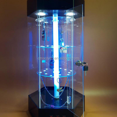 Multilayer LED acrylic Jewelry display cabinet plexiglass counter display with lock and light