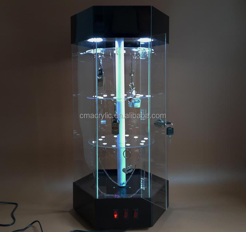 Multilayer LED acrylic Jewelry display cabinet plexiglass counter display with lock and light