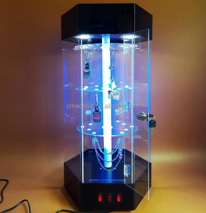 Multilayer LED acrylic Jewelry display cabinet plexiglass counter display with lock and light