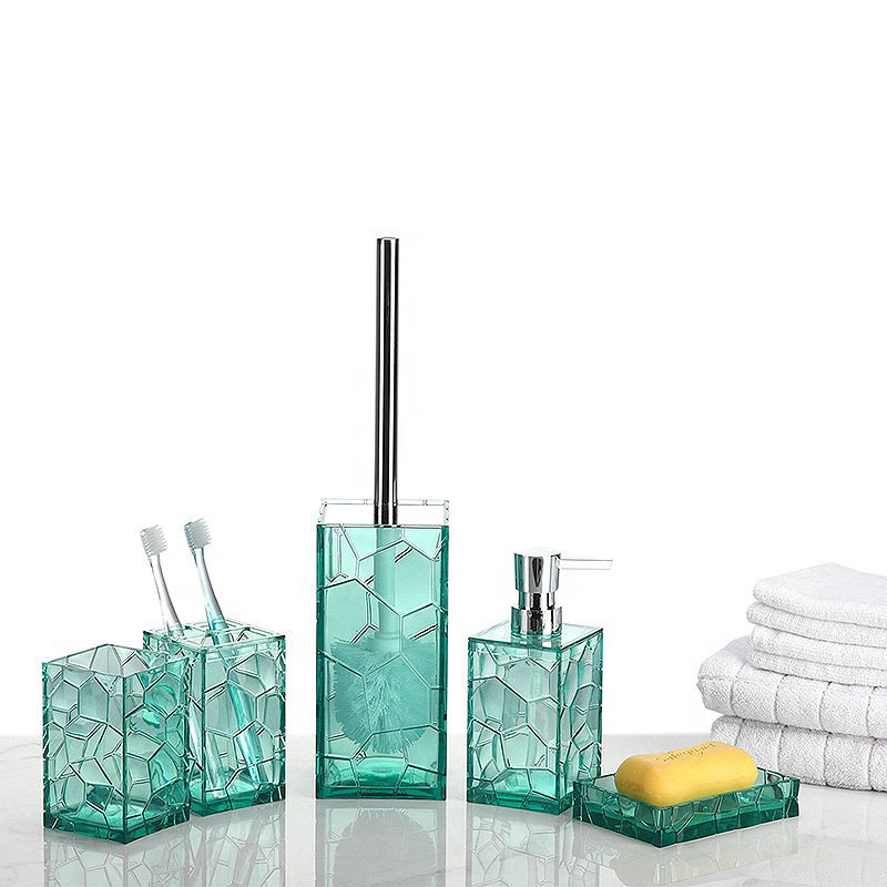 High Quality High Permeability Acrylic Bathroom 5-piece Set Lotion Bottle Toothbrush Rack Fat Soap Box Bathroom Accessories Set