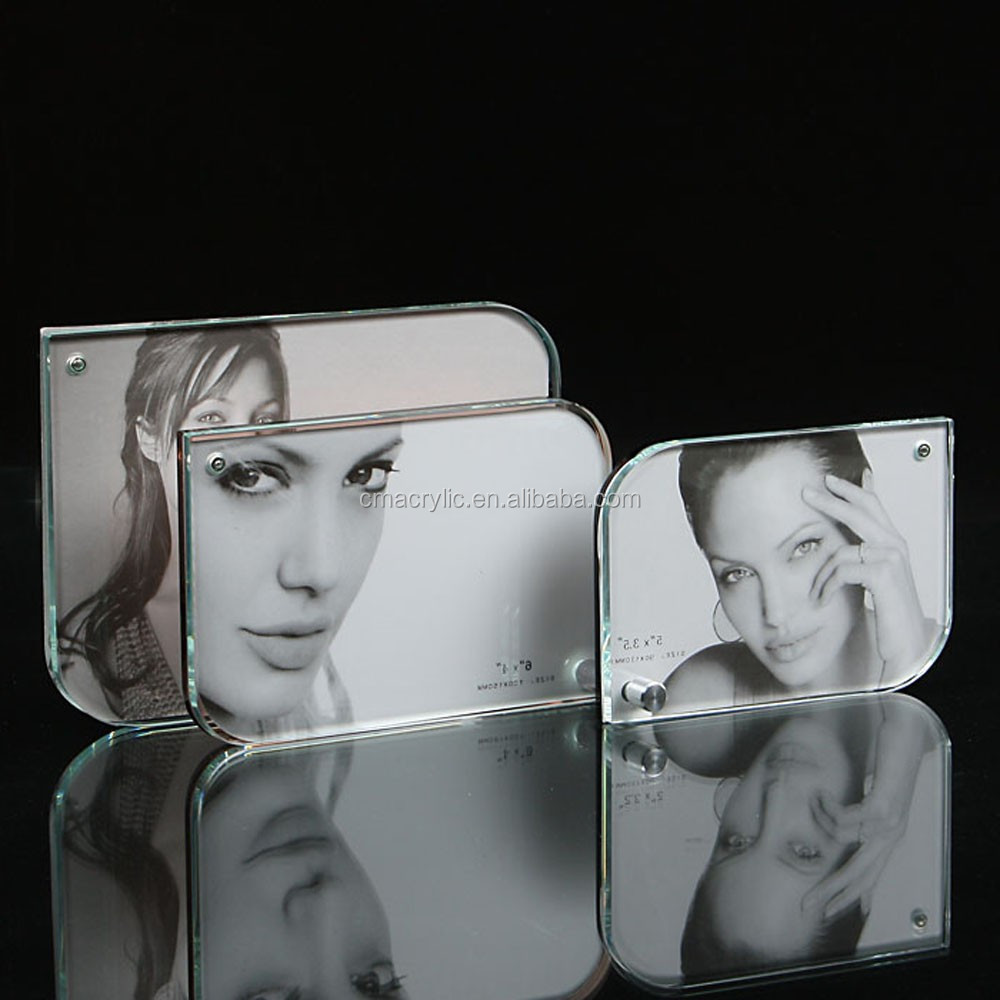 Frameless round and right angle together clear acrylic block photo frame unbreakable magnetic picture frame 4X6