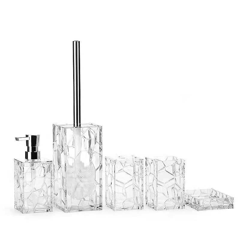 High Quality High Permeability Acrylic Bathroom 5-piece Set Lotion Bottle Toothbrush Rack Fat Soap Box Bathroom Accessories Set