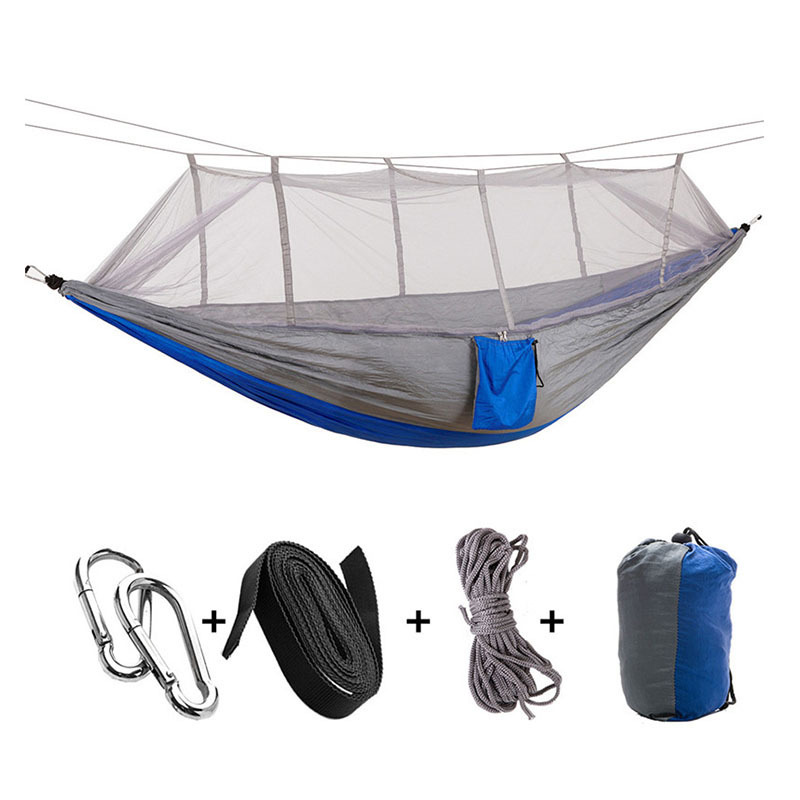 Outdoor Hiking Travel Portable Double Camping Hammock,2 Person Nylon Parachute Hammock with Mos-Quito Net Outdoor Hammocks Tent