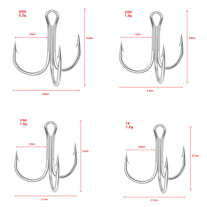 High Carbon Steel 3/0#,2/0#,1/0#,1#,2#,3#,4#,6#,8#,10#,12#,14# Solid Barbed Sharp Triple Hooks Treble Fishing Hook