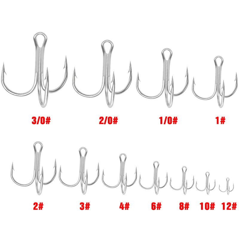 High Carbon Steel 3/0#,2/0#,1/0#,1#,2#,3#,4#,6#,8#,10#,12#,14# Solid Barbed Sharp Triple Hooks Treble Fishing Hook