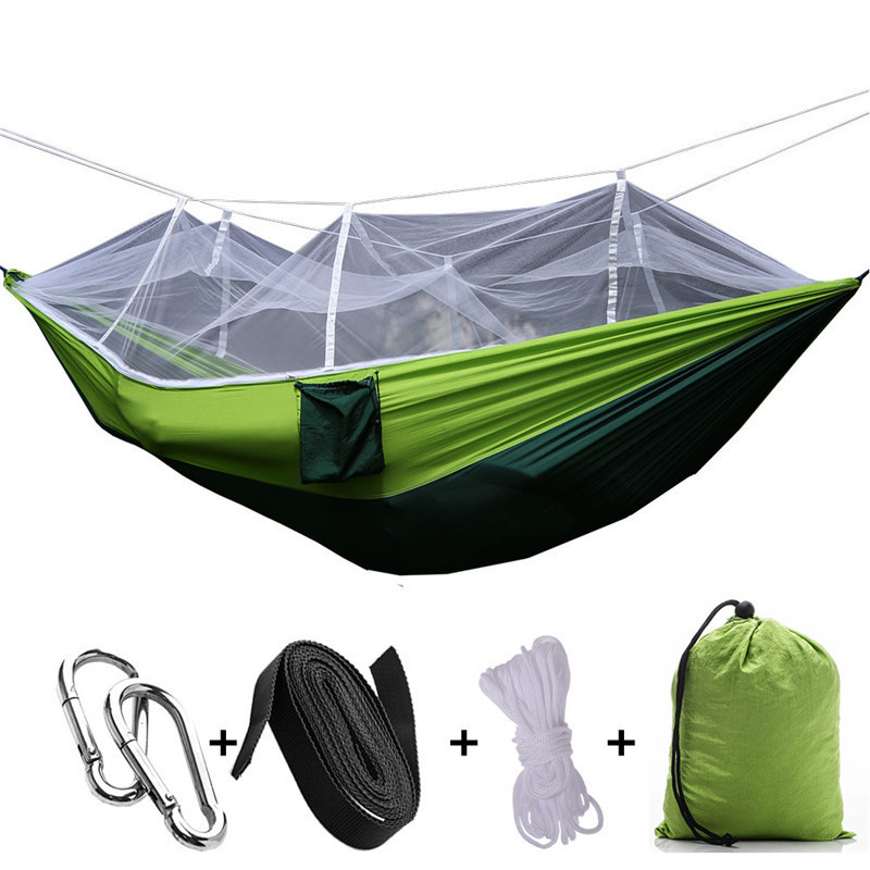 Camping Portable Double Hammock with Net, 2 Person Hammock Tent with 2*Tree Straps, for Outdoor Hiking Survival Travel