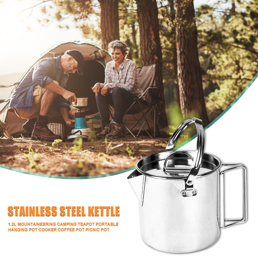 Wholesale stainless steel 1.2L Camping Coffee Tea Pot Portable Outdoor Kettle for Hiking