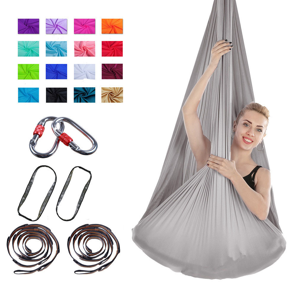 Silk Fabric Flying Aerial Yoga Hammock Set Swing Stretch Anti-gravity Yoga belt Buckles and Ropes