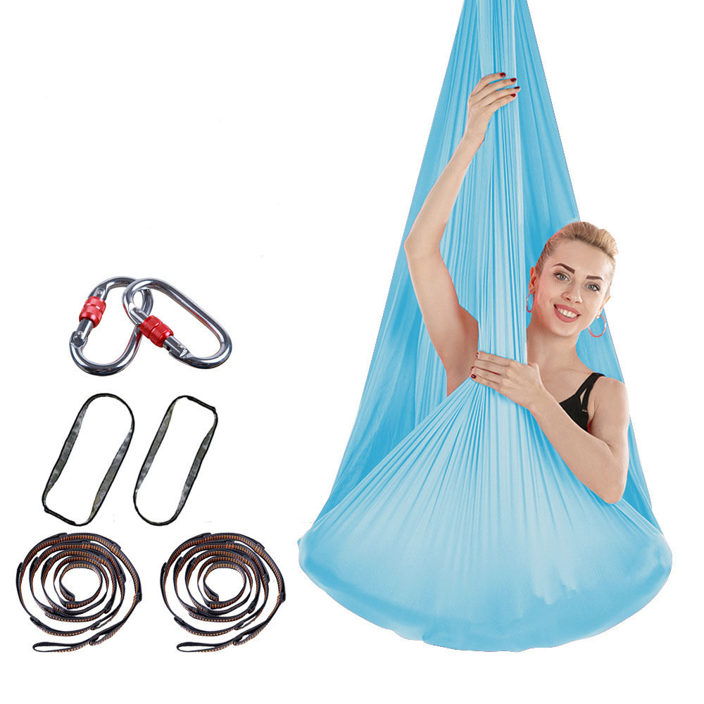 Silk Fabric Flying Aerial Yoga Hammock Set Swing Stretch Anti-gravity Yoga belt Buckles and Ropes