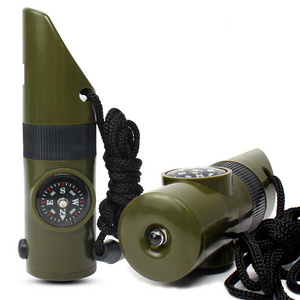 SOS Kit 7 in 1 Multifunctional outdoor Emergency survival Whistle with Compass Thermometer Flashlight Signal Mirror