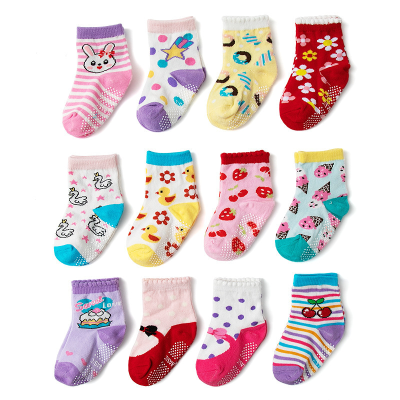 Wholesale of Girls' Cartoon Cotton Socks Glued Non slip Floor Socks Children's Walking Socks