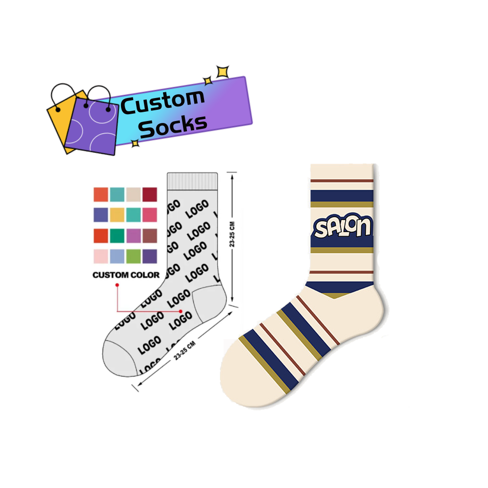 Low MOQ cheap multi-style crew all over printed custom logo happy socks for men