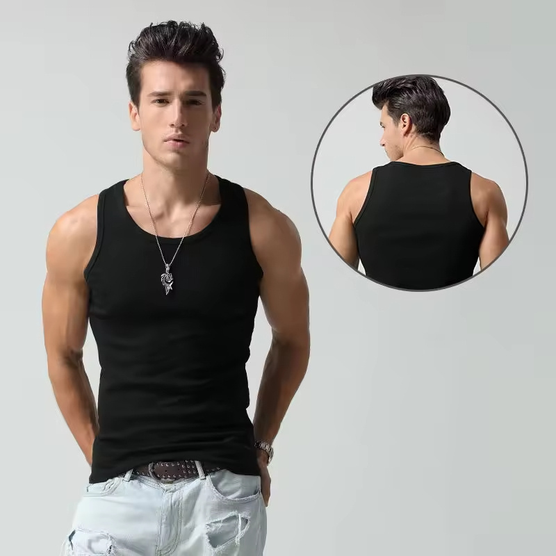 Pack of 3 Men cotton gym vest bodybuilding ribbed tank top stretch fitness tank top in stock