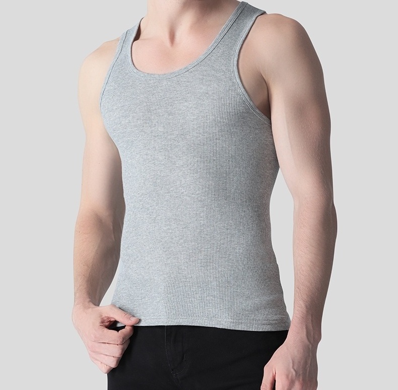 High quality factory wholesale gym tank top men blank black white gray singlets men ribbed polyester tank tops Opp bag