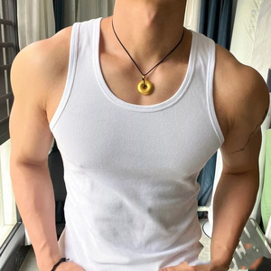 High quality factory wholesale gym tank top men blank black white gray singlets men ribbed polyester tank tops Opp bag