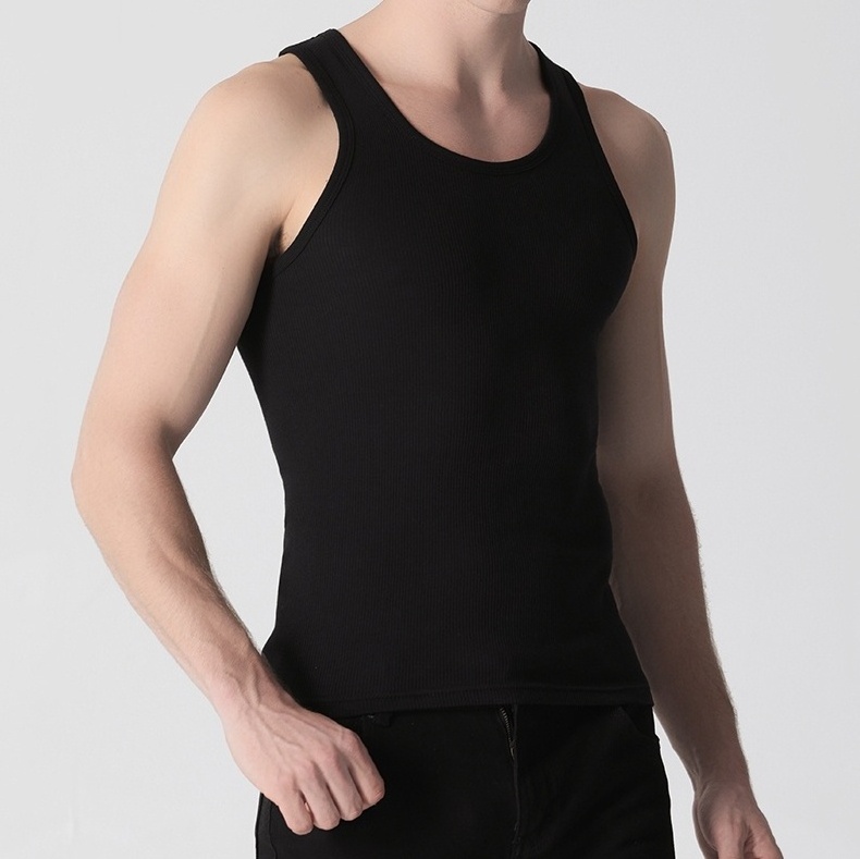 High quality factory wholesale gym tank top men blank black white gray singlets men ribbed polyester tank tops Opp bag