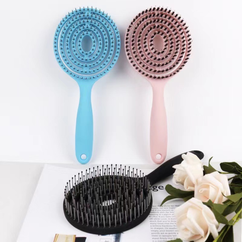 New Arrive Colors Natural Boar Bristle Detangling Hair Brush Customized Logo Hair Extension Wave Brushes For Salon Use