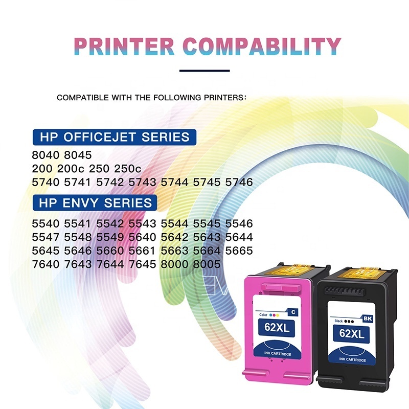 Chinamate 62 62XL Ink Cartridge for HP 60XL 61XL 62XL 63XL 64XL 65XL 67XL Remanufactured Ink Cartridge 62XL Inkjet Cartridges