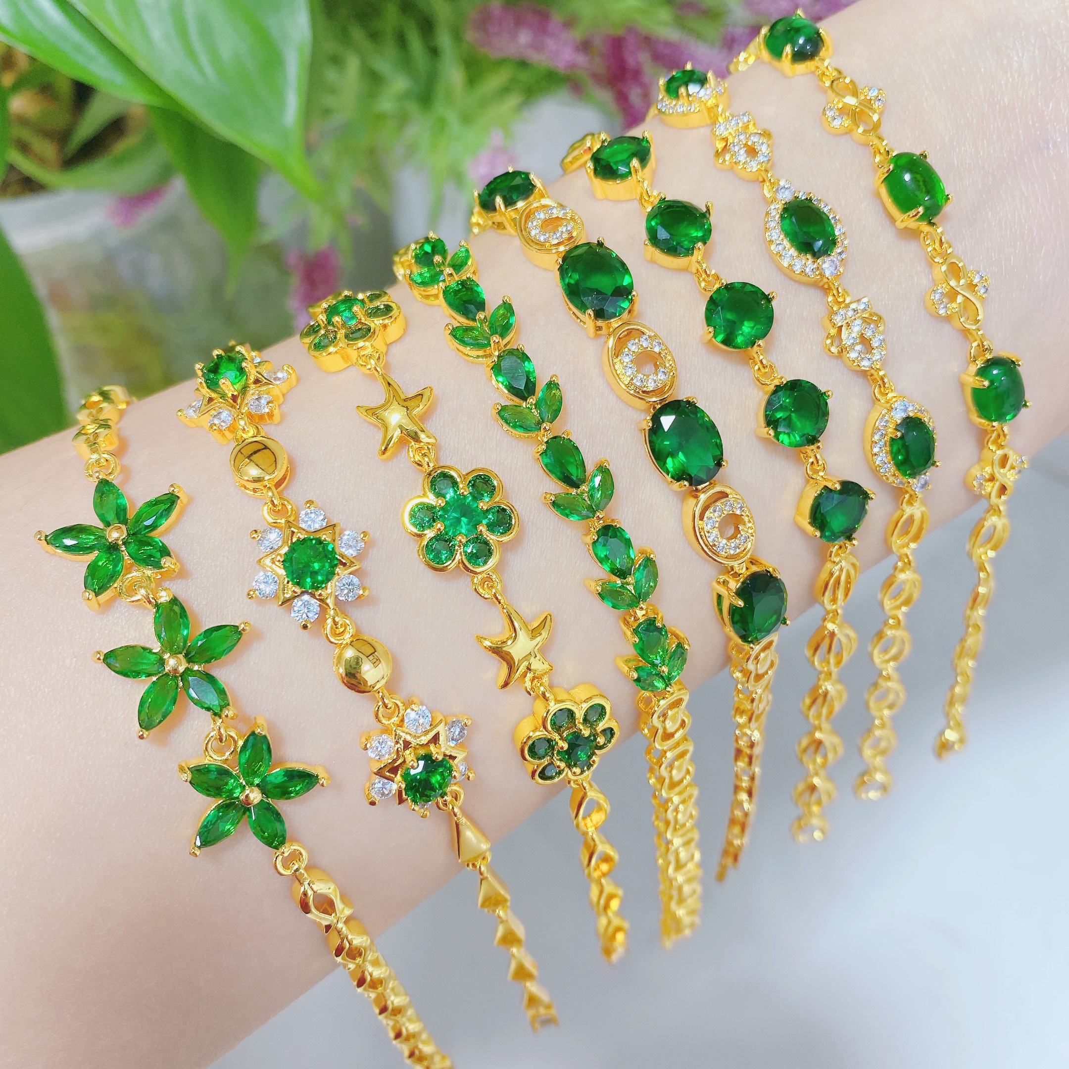 CM luxury Dubai Saudi 24K gold plate women jewelry bracelet emerald ruby rainbow diamond CZ bracelet designer bangle bracelet