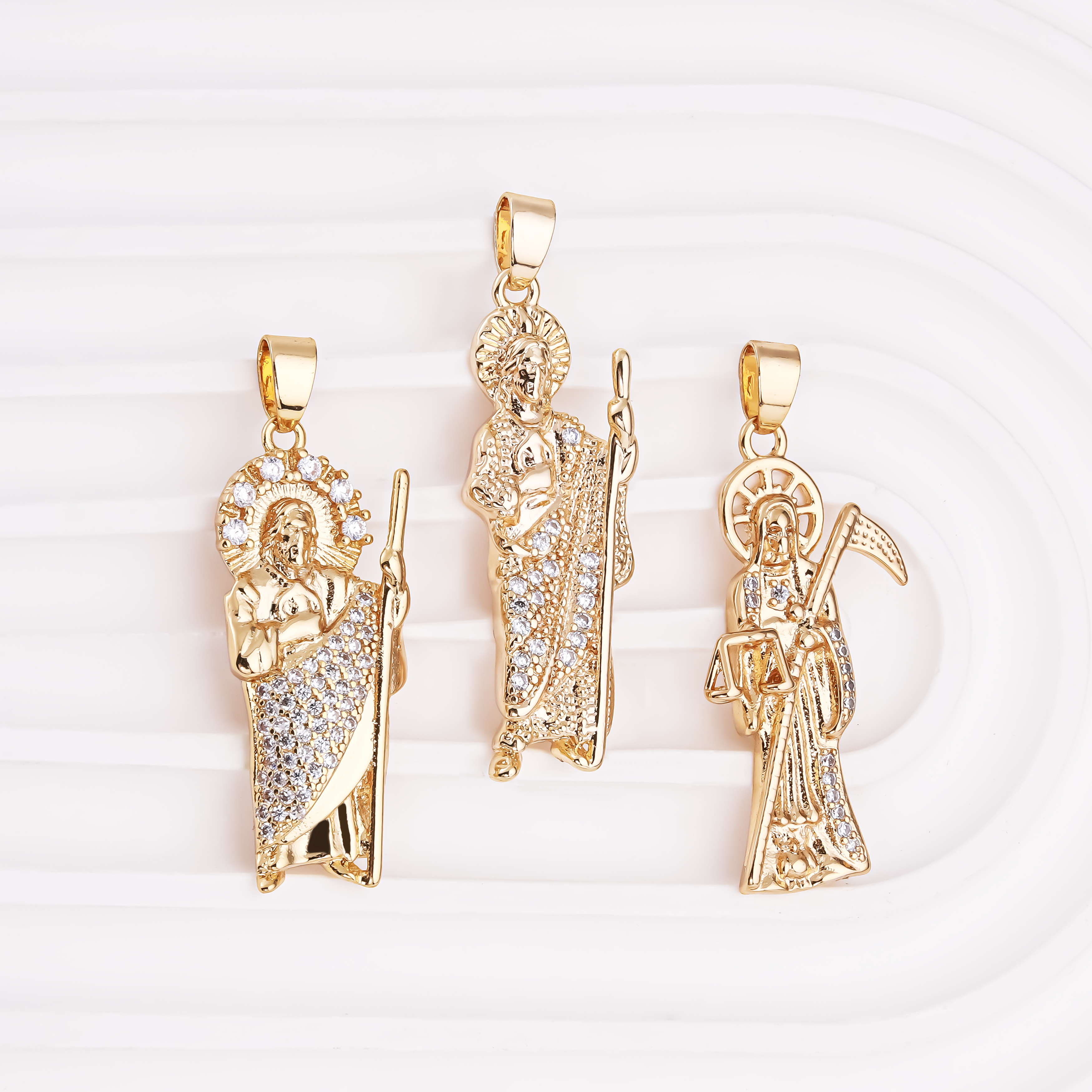 Religious jewelry 18k oro laminado gold plated zircon catholic holy death pendant saint san judas tadeo charms pendant dijes