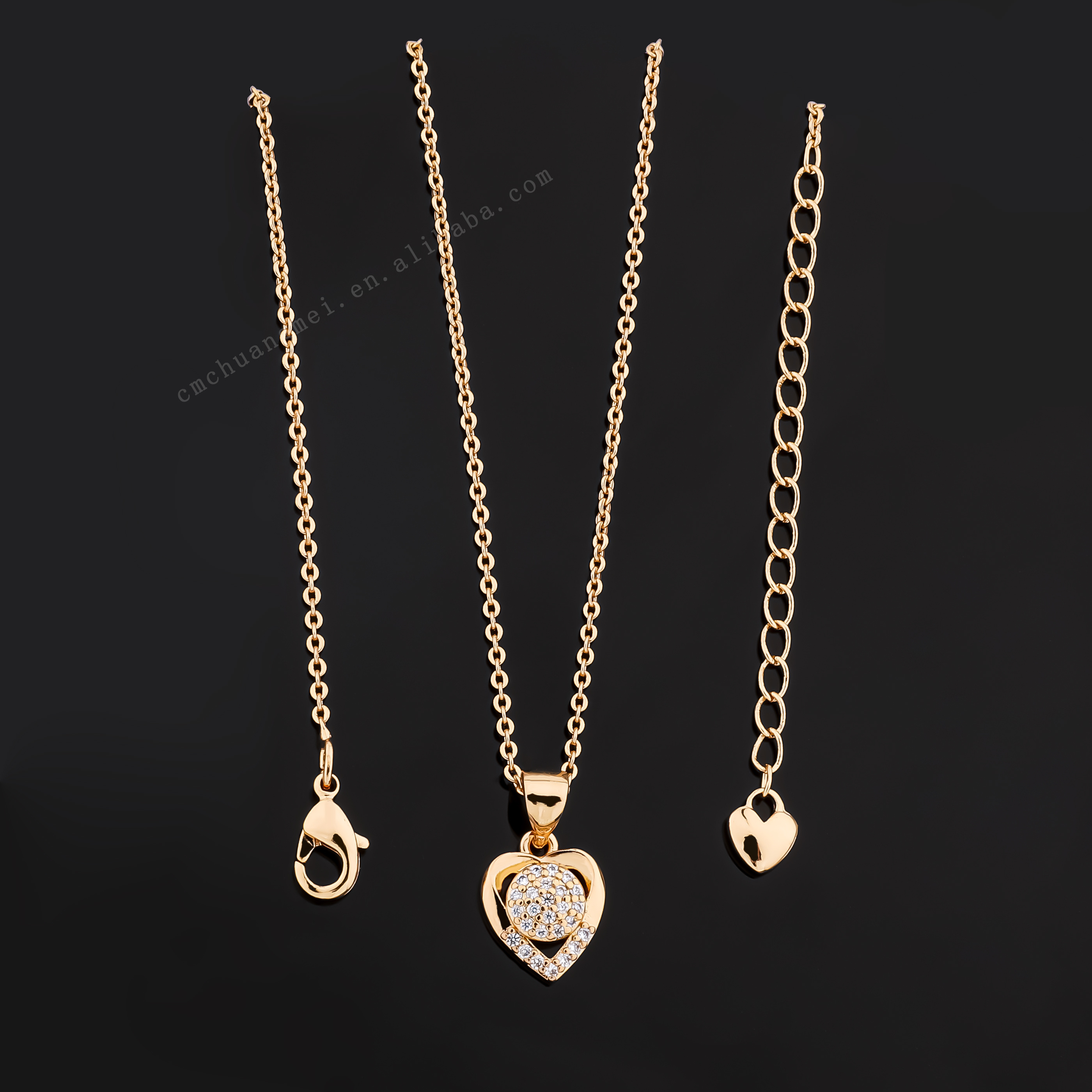 Chuang mei fashion 18K zircon heart bridal jewelry necklace women Dubai jewelry sets jewellery earring pendant wedding set