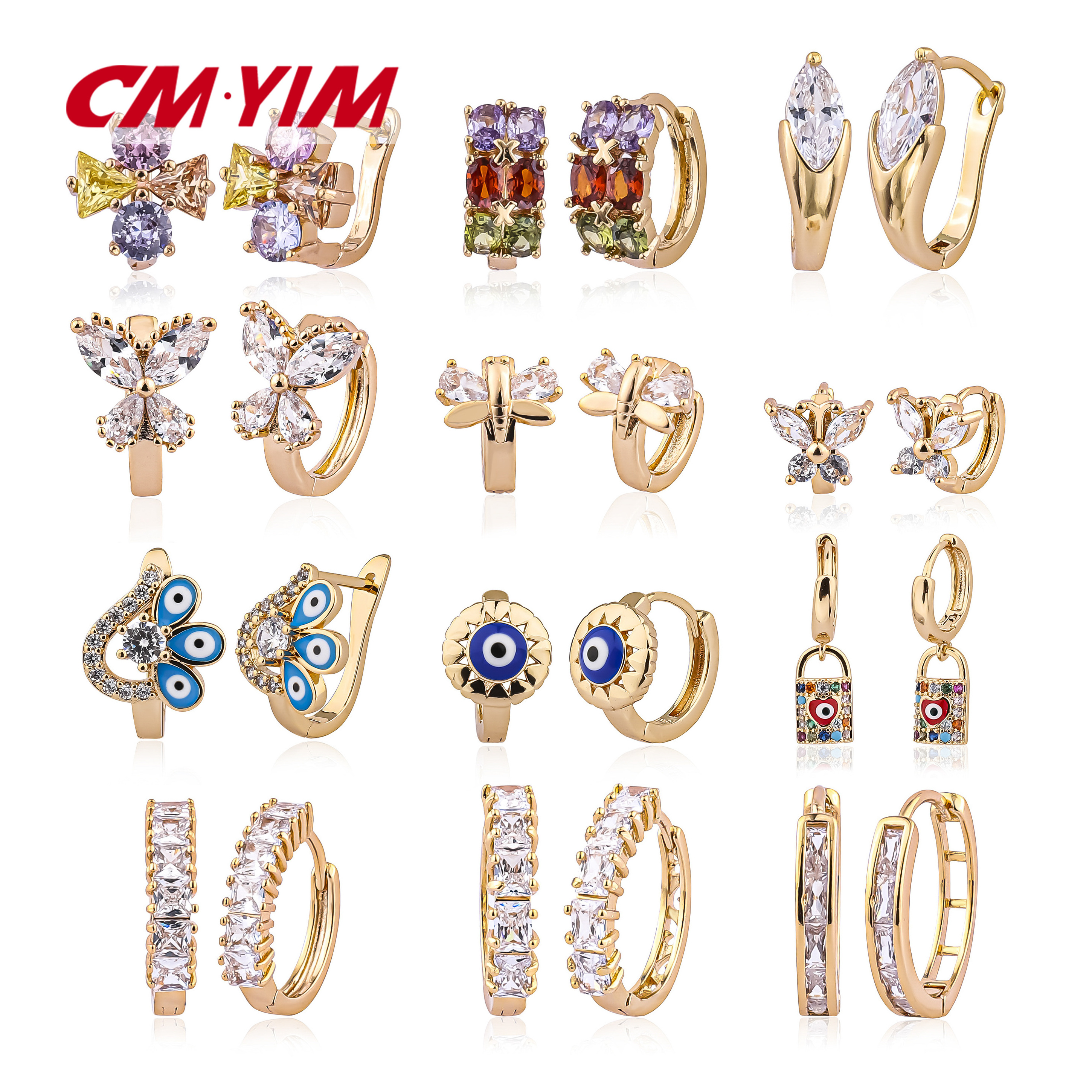 CM YIM cz brass diamond 18k plated huggie hoop zircon fashion jewelry oro laminado moda mujer aretes custom gold earring women