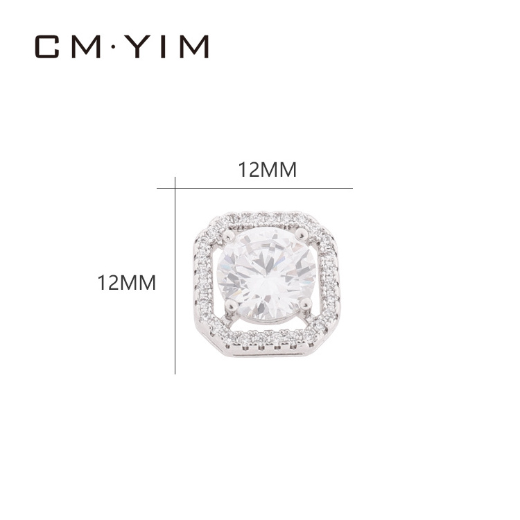 CM YIM Jewelry Platinum WHITE STONE CZ Ear Studs square Zirconia Earrings women's jewelry cheap price