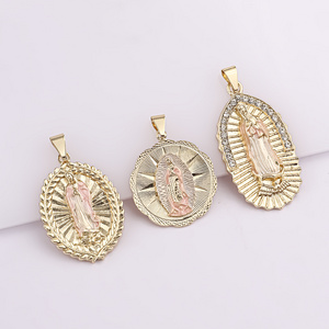 Oro laminado dije custom 14K religious catholic pendant charms jesus necklace three tone virgen de guadalupe virgin Mary pendant