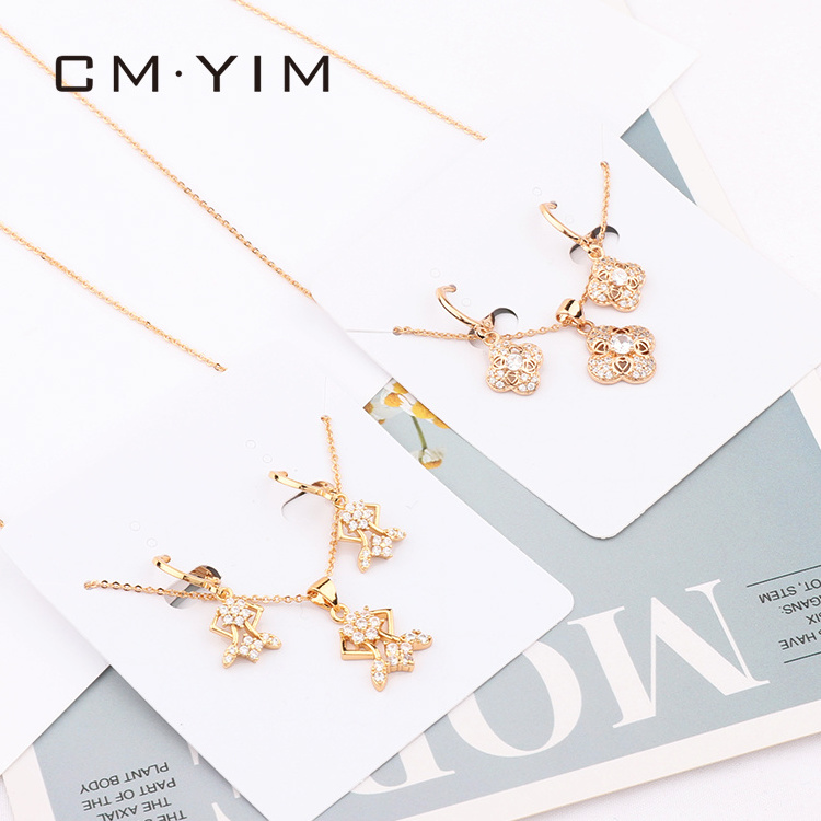 CM YIM Pendant Chain Jewelry Necklace Fashion Wedding Accessories Jewelry Set AAA Cubic Zirconia Women 18K Gilded Jewellery