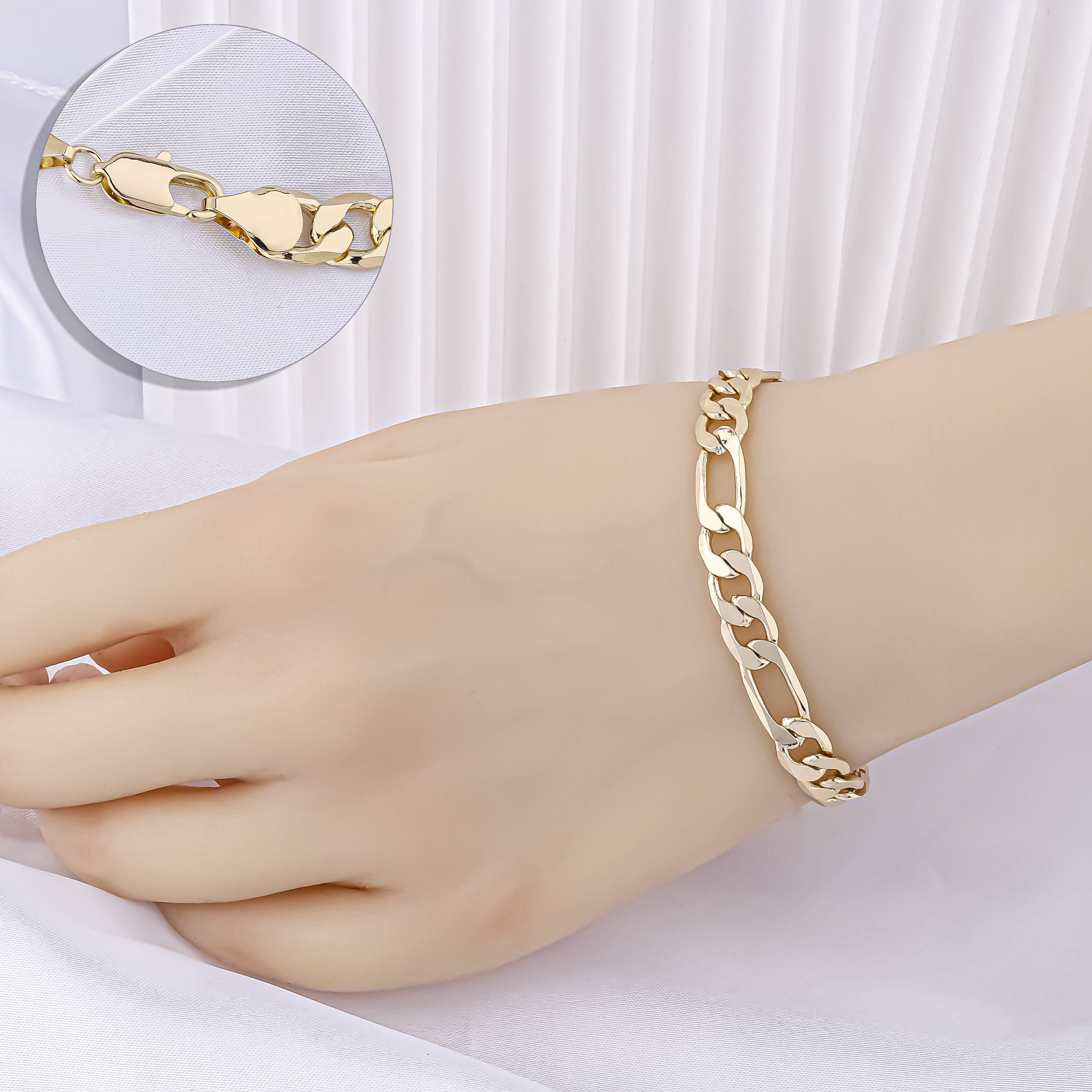 14K gold plated jewelry NK 3:1 figaro chain bracelet multiple width chunky bracelets Miami cuban link bracelet for women men