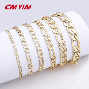 14K gold plated jewelry NK 3:1 figaro chain bracelet multiple width chunky bracelets Miami cuban link bracelet for women men