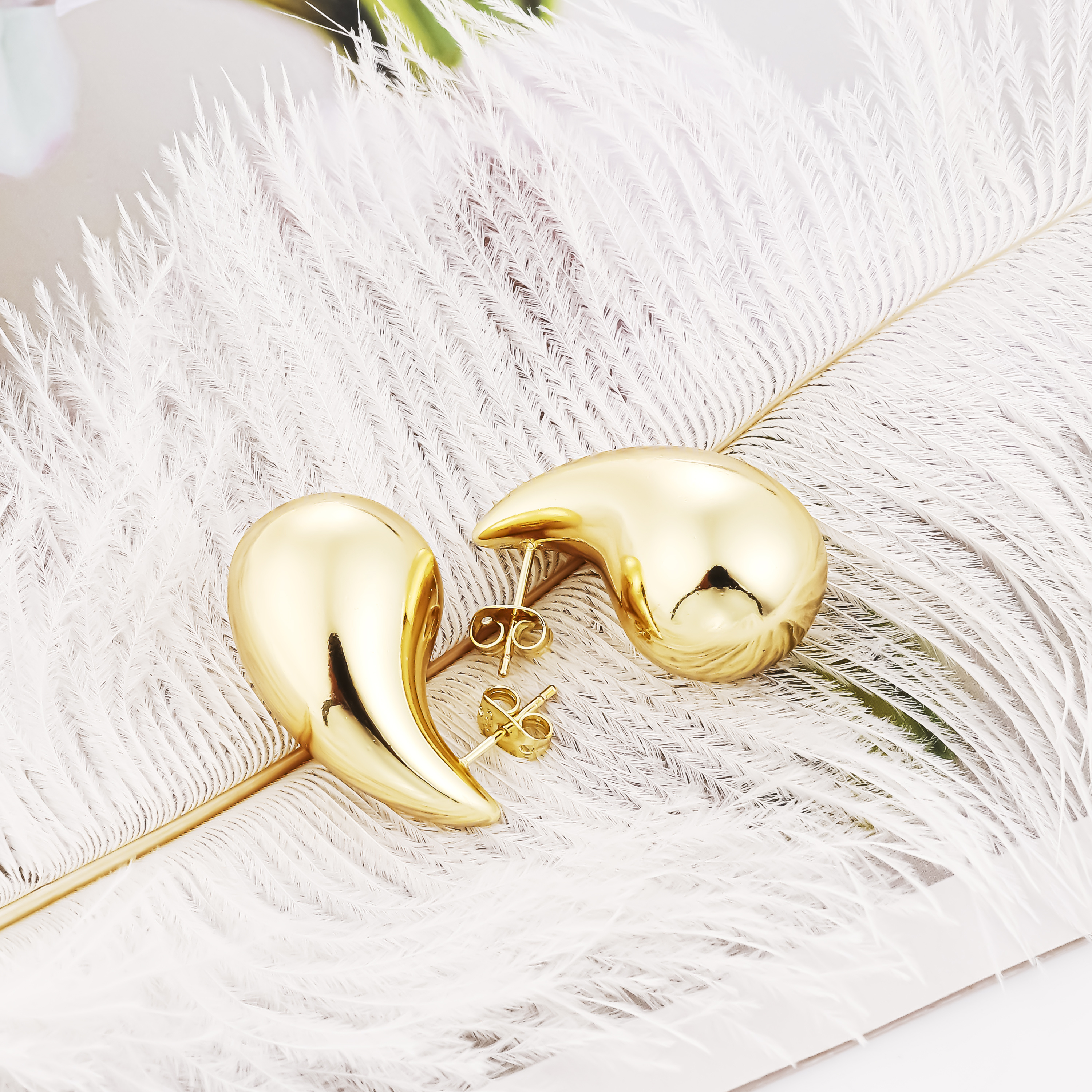 CM jewelry flower oro laminado aretes big pearl hoop chunky shaped 14K gold earrings women stud teardrop earrings