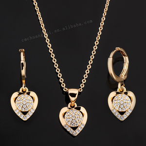 Chuang mei fashion 18K zircon heart bridal jewelry necklace women Dubai jewelry sets jewellery earring pendant wedding set