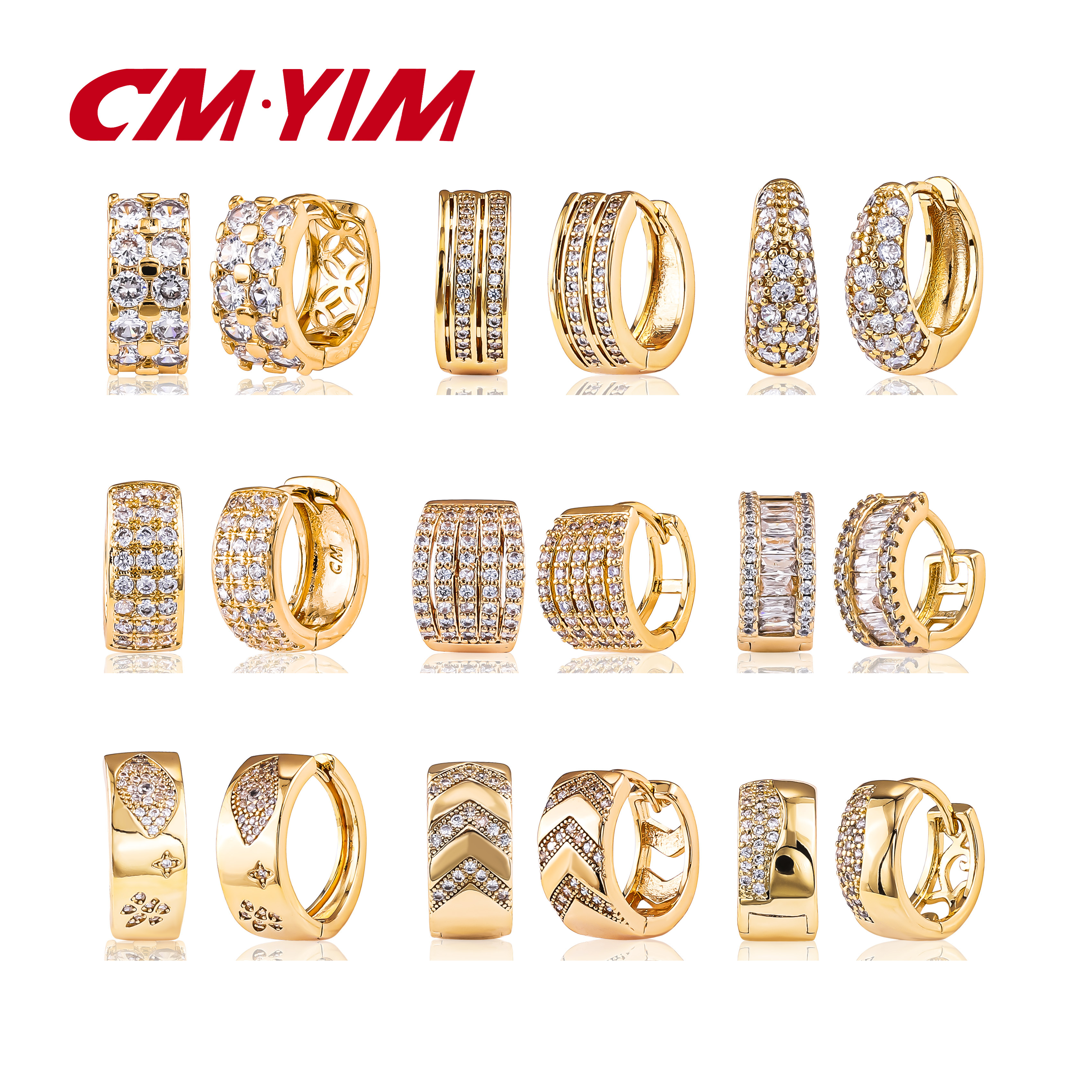 CM 18K gold plated fashion jewelry earring Micro inlay zircon custom dainty women huggies hoops earring aretes de mujer joyeria