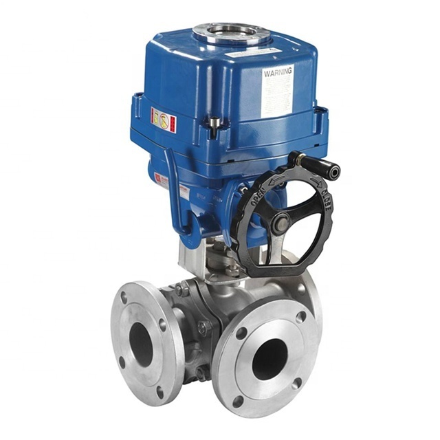 4 Inches SS304 SS316 3 Way L Type Pneumatic Flanged Ball valve with drawing