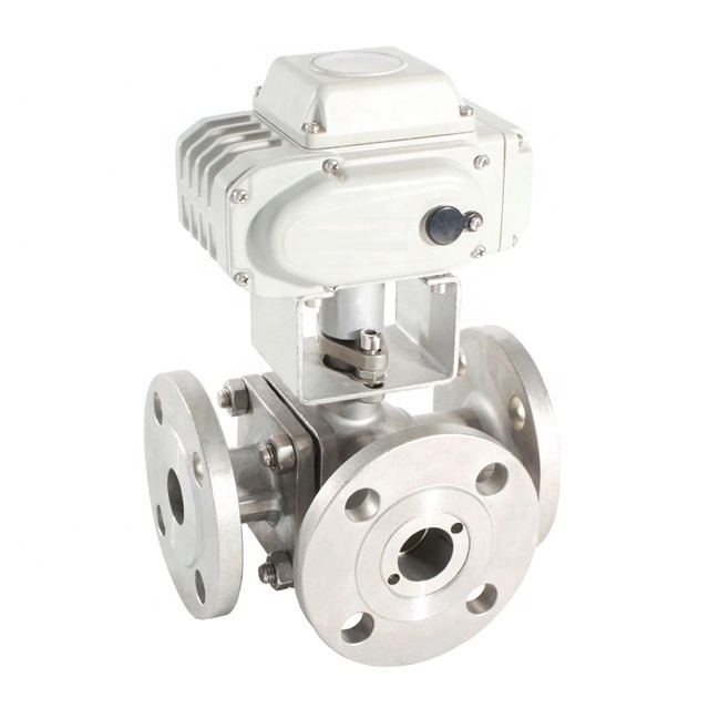 4 Inches SS304 SS316 3 Way L Type Pneumatic Flanged Ball valve with drawing