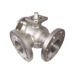 4 Inches SS304 SS316 3 Way L Type Pneumatic Flanged Ball valve with drawing