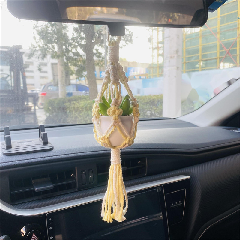 handmade car decoration with plant pot macrame mini plant hanger