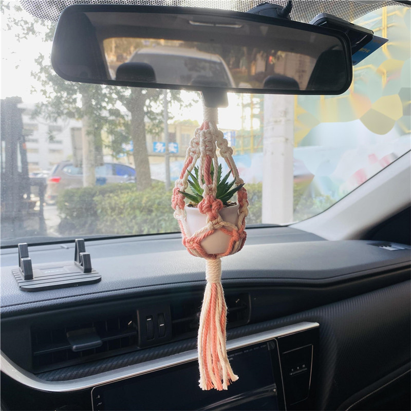 handmade car decoration with plant pot macrame mini plant hanger