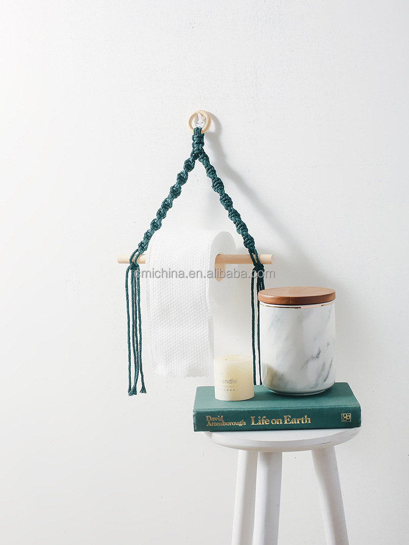 Handmade Paper Towel Holder Boho Paper Towel Holder Cotton Rope Macrame Toilet Paper Holder Towel Rack for Bathroom Kitchen