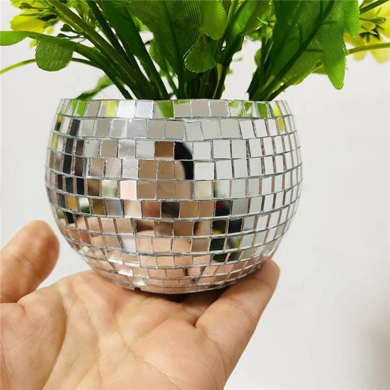 6 inch/8inch Silver Mirror Disco Planter with Chain Disco Ball Planter with Wooden Stand for Desk