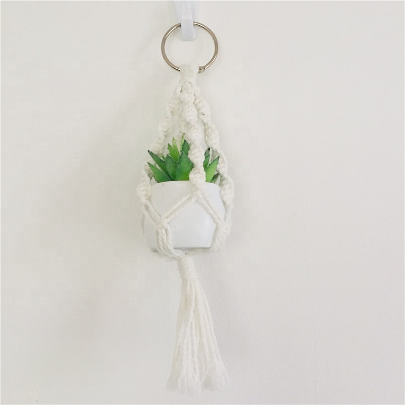 Mini Macrame Plant Hanger with Pot small hanging car plant for rearview mirror charms