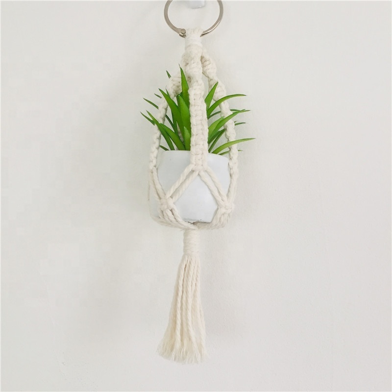 Mini Macrame Plant Hanger with Pot small hanging car plant for rearview mirror charms